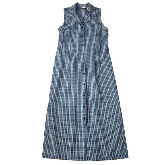 Vintage Faded Glory Women's Blue Plaid Flannel Collared Maxi Dress (Sz L) - Picture 5 of 14